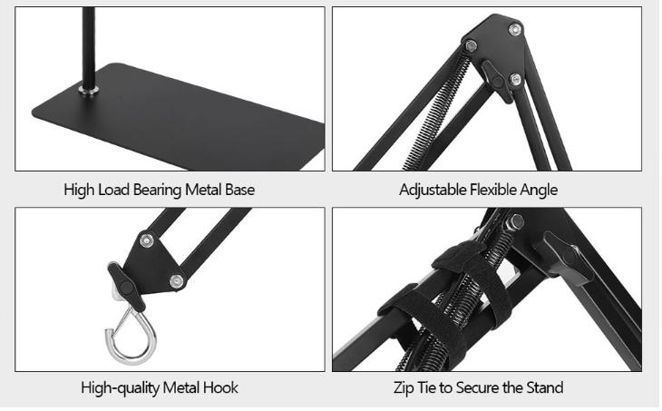 Reptile Heat Lamp Stand,Adjustable Heat Lamp Stand for Reptiles 7.87-74.8" with 360° Rotatable Swing Arm, Reptile Light Stand for Bearded Dragon Lizard Turtle Chick Plants
