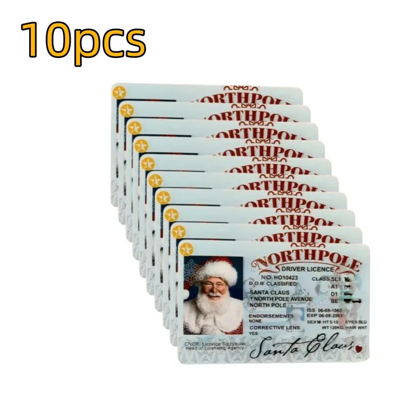 10pcs Christmas Santa Virtual Driver License Props, Festive Decoration, Party Supplies, Unique Holiday Accessories, Cute Mini Ornaments