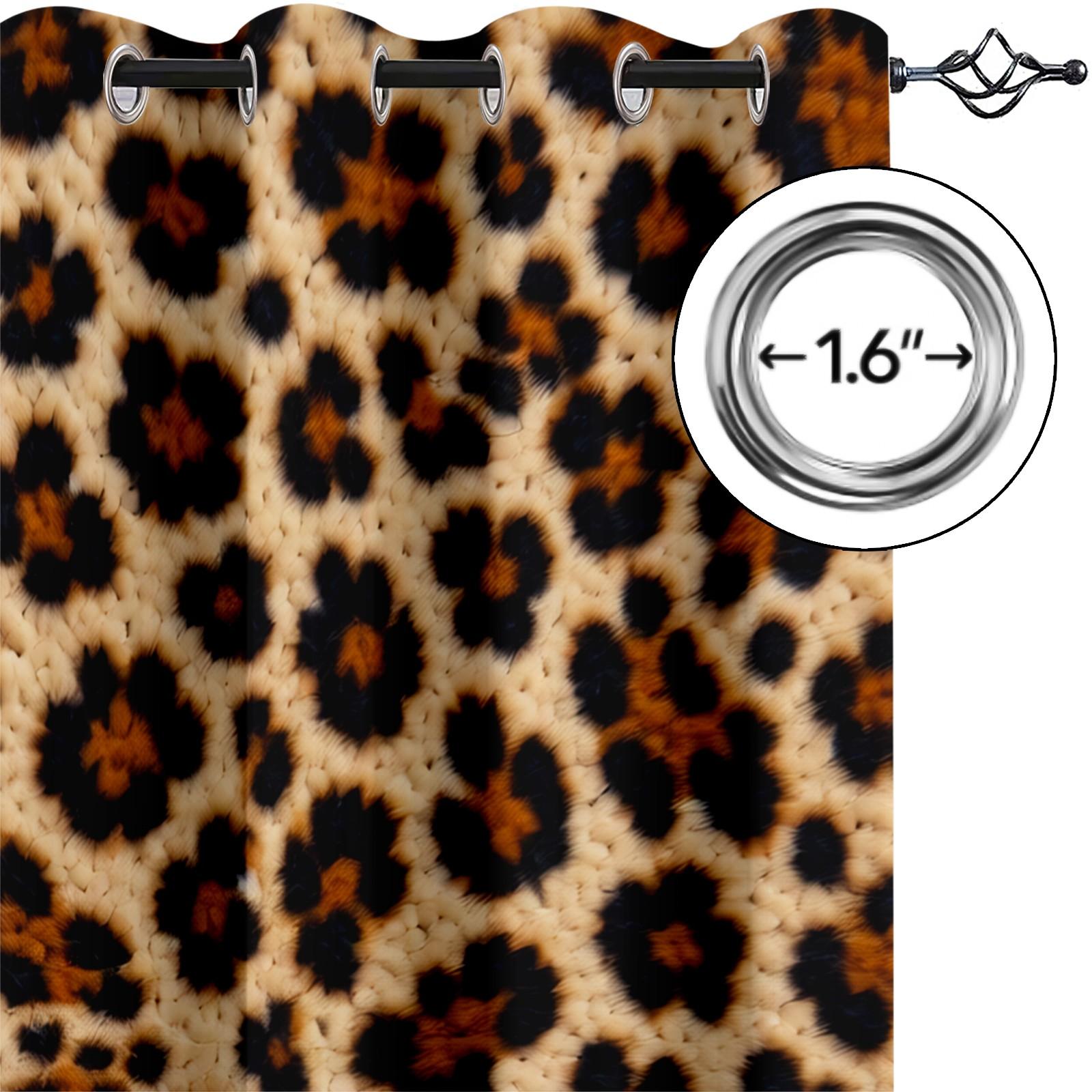 2PCS Classic Leopard Print Boho Chic Blackout Curtains, Luxury Vintage Bohemian Light Blocking Drapes for Bedroom, Living Room, Hotel & Dorm, Easy to Open/Close & Remove, 85% Blackout Rate, Perfect Housewarming Birthday Christmas Gift