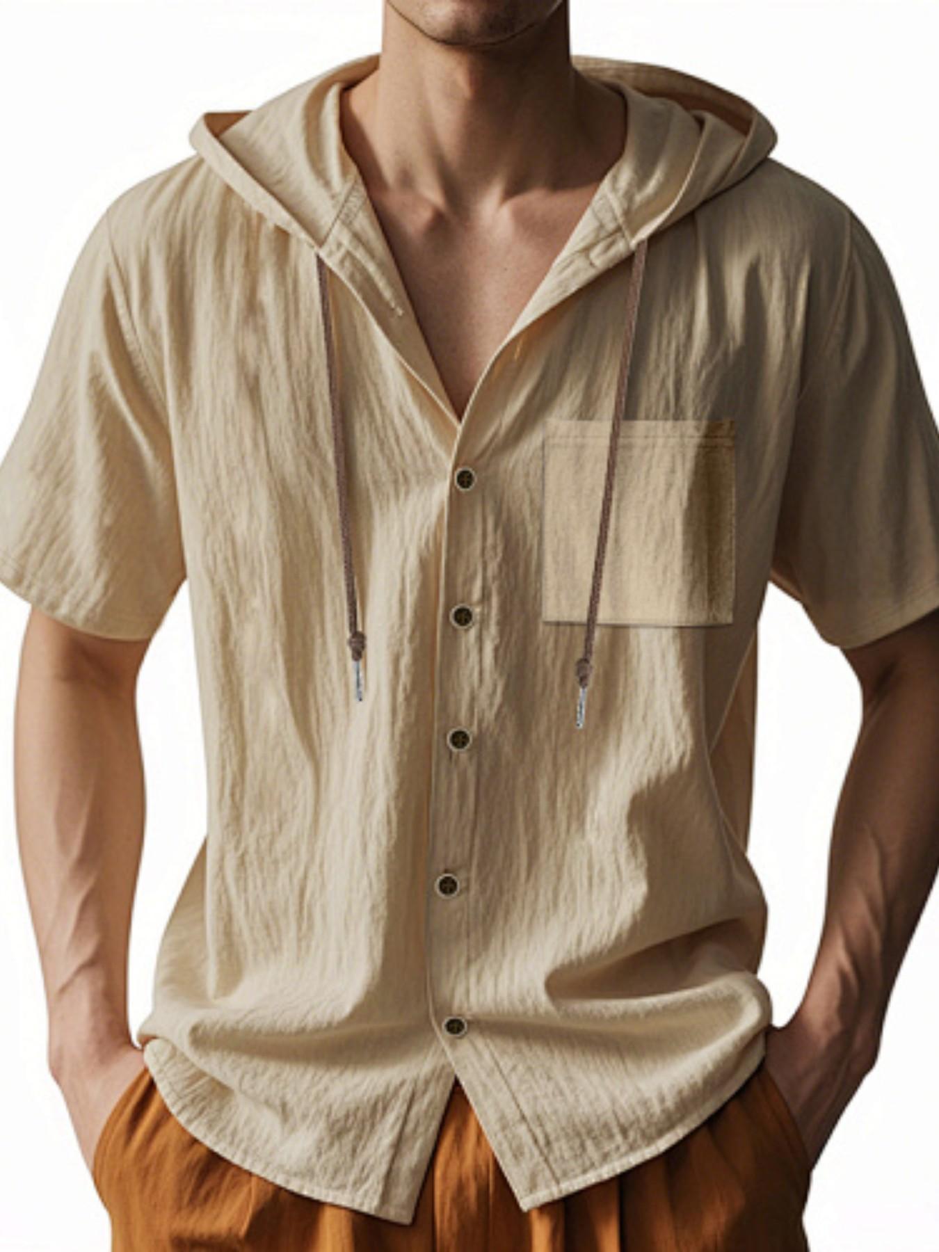 Men's Loose Linen Shirt Long Sleeve Hooded Beach Casual Jacket, Fall Fashion European Style, Trendy Design, Comfortable Fit