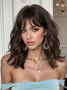 18 Inch Ombre Bangs Short Curly Wig, Full Head Synthetic Material, Natural Look, Daily Wear for Women, Easy to Style, Synthetic Curly Wigs