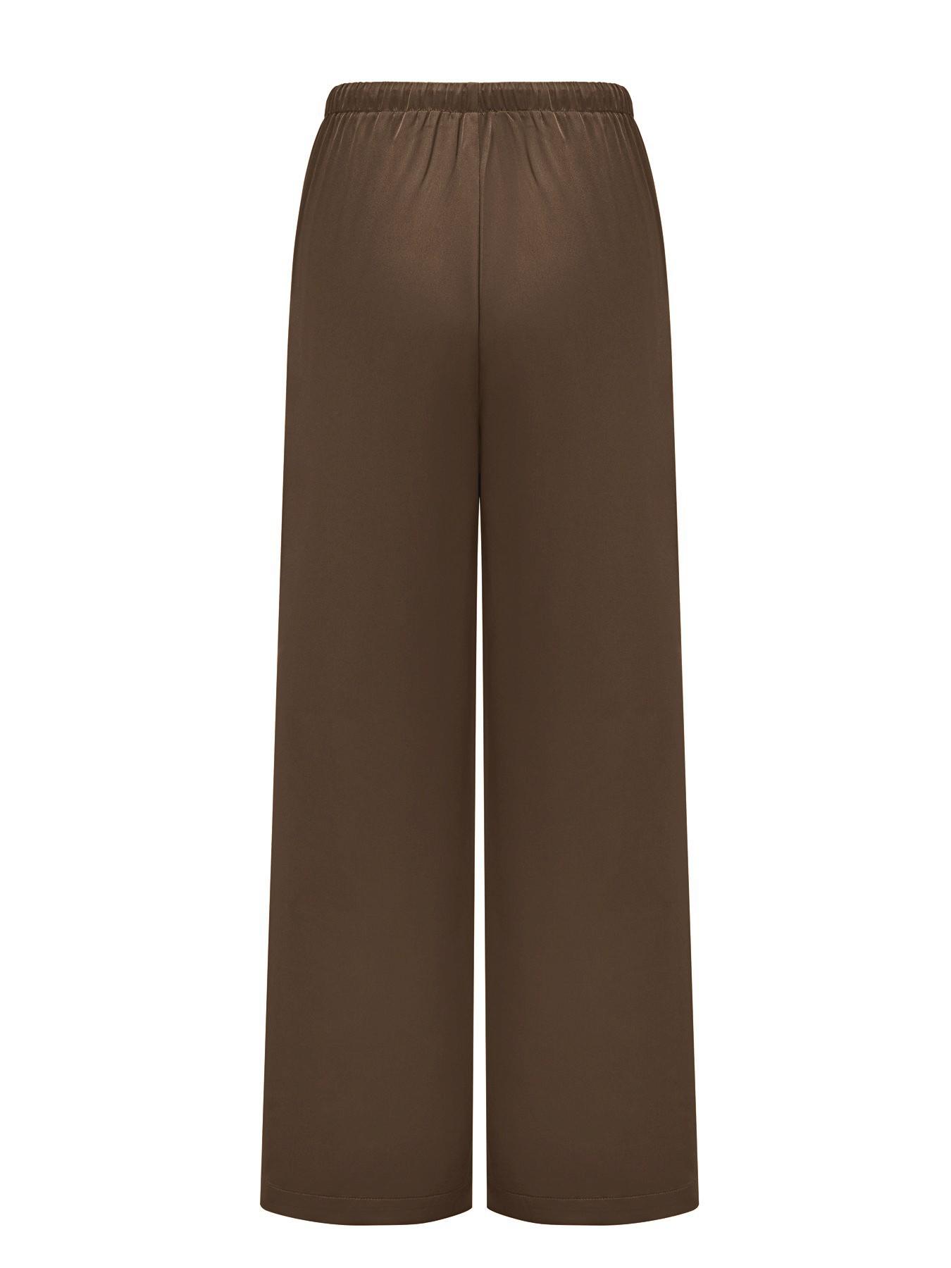 Women's Satin Casual Long Pants, Elastic Waist with Side Pockets, Wide Leg, Fashionable and Versatile, Perfect for Daily Wear, Travel, Vacation
