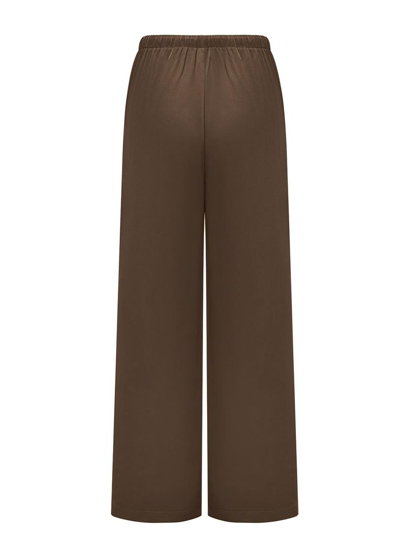 Women's Satin Casual Long Pants, Elastic Waist with Side Pockets, Wide Leg, Fashionable and Versatile, Perfect for Daily Wear, Travel, Vacation