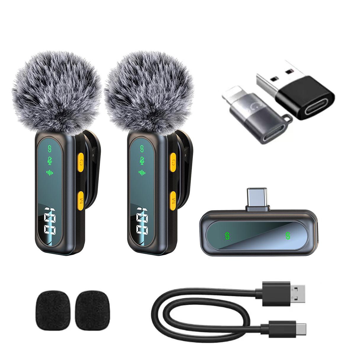 J21 Wireless Lapel Microphone, Live Streaming Mic, Plug-And-Play, Auto Pairing, Magnetic Clip, LED Display, Smart Noise Reduction, for iPhone Android USB Devices