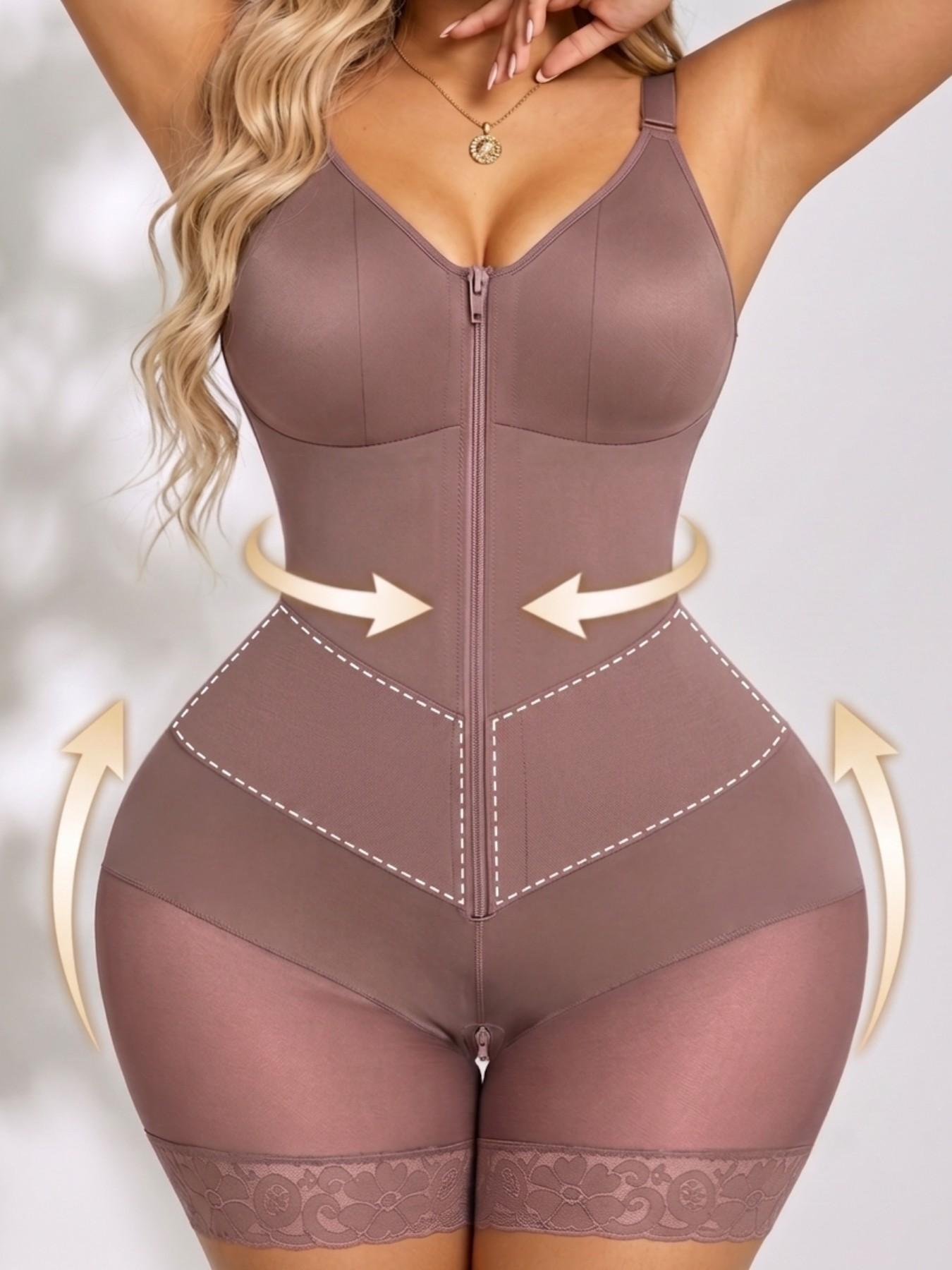 1 Count Shapewear Slim Fitting Bodysuit For Women, Fajas, Butt Lifting And Tummy Control Body Shaper Zipper Bodysuit, Adjustable Strap Jumpsuit, Front Zipper V-Shaper Belt Compression Colombian Shapewear, Suitable For Daily Wear, Sports