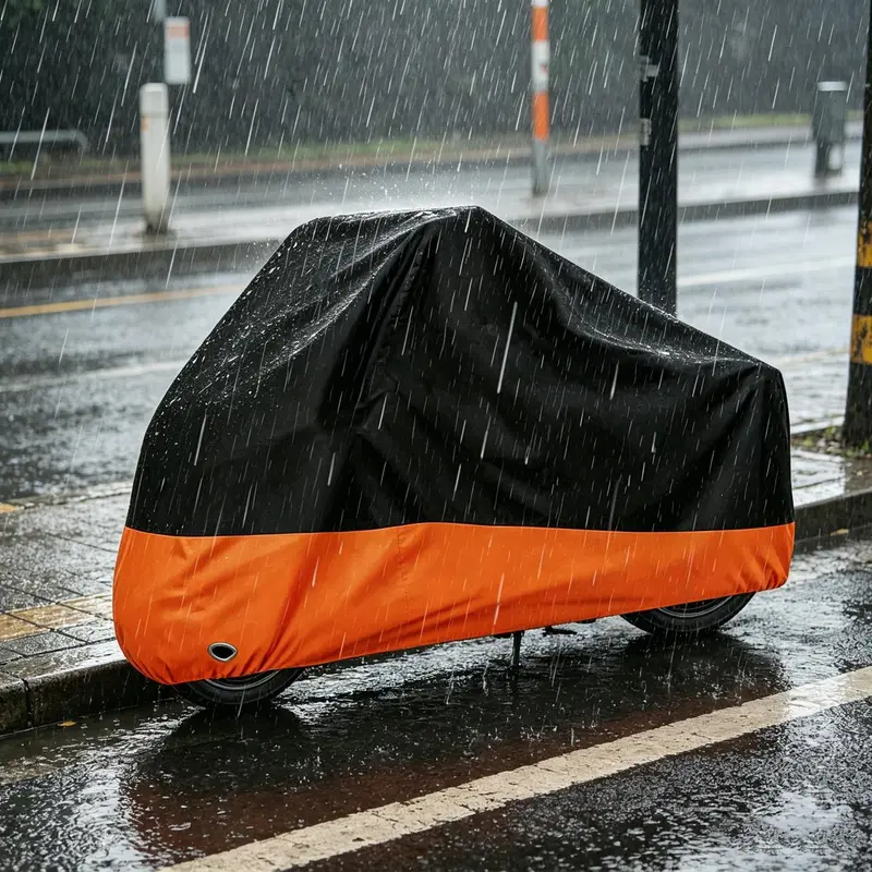 190T Waterproof Motorcycle Cover with Lock Hole, Black Orange Two-Tone All Weather Bike Protector, Windproof Dust Sun Snow Shield, Sizes L/XL/XXL/3XL Fit Motorcycles Scooters 190T Waterproof Motorcycle Cover with Lock Hole, Black Orange Two-Tone All Weather Bike Protector, Windproof Dust Sun Snow Shield, Sizes L/XL/XXL/3XL Fit Motorcycles Scooters