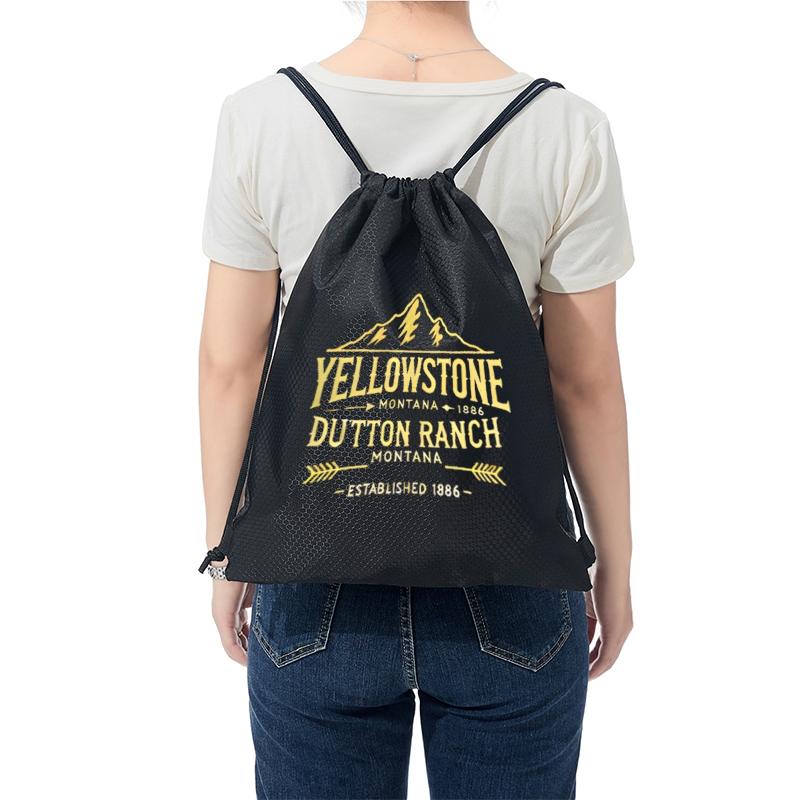 Yellowstone Mountain Dutton Ranch Drawstring Backpack Outdoor Adventure Hiking Bag Lightweight Sports Gym Sack Suitable for Nature Lovers Travelers Gift Idea for Christmas Thanksgiving Fathers Day and Birthday Presents Workout Sport Bags