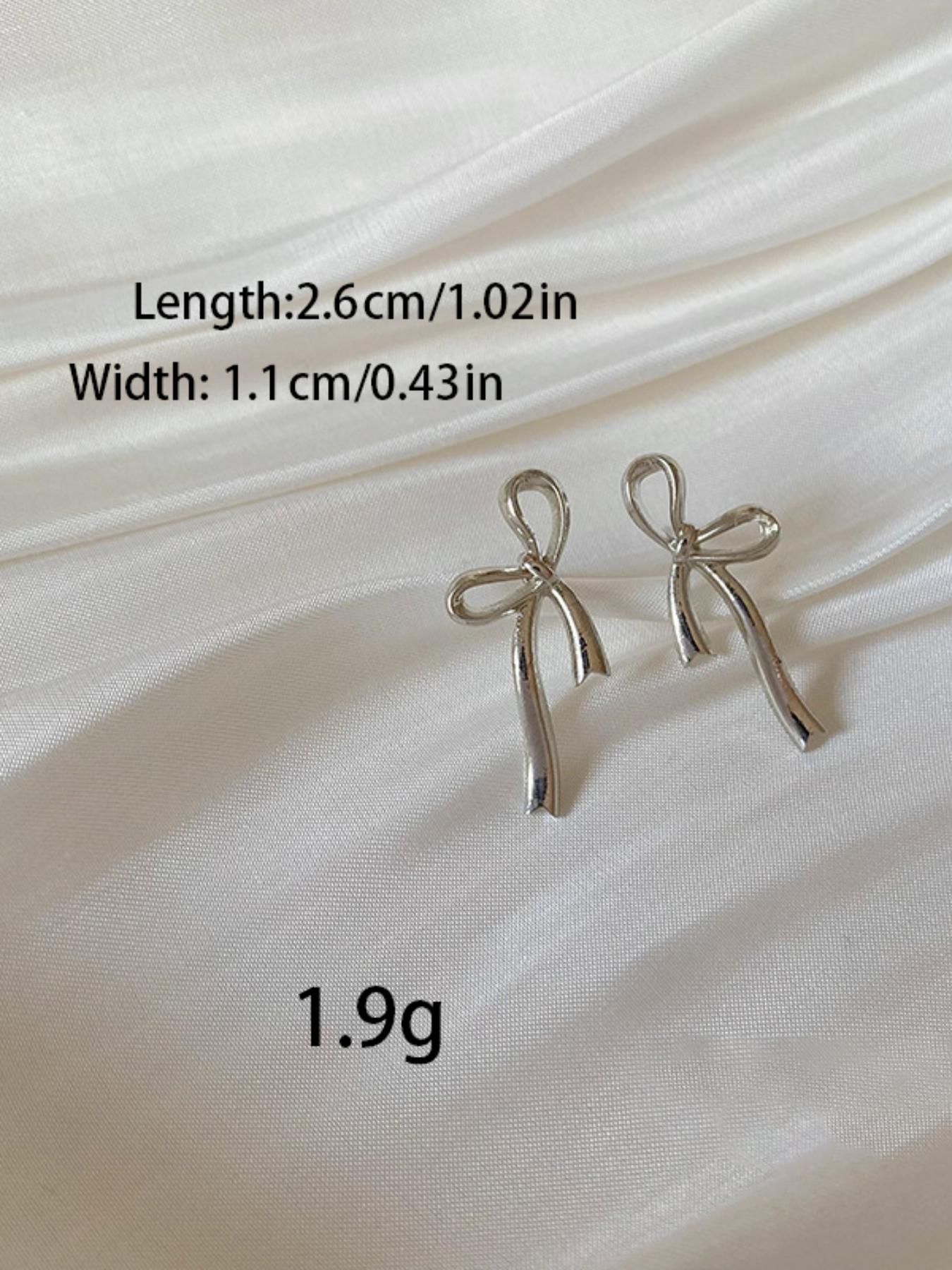 Minimalist Silver Color Bow Stud Earrings for Women, Unique Hollow Design, Elegant All-Season Jewelry, Versatile Commute Ear Accessories
