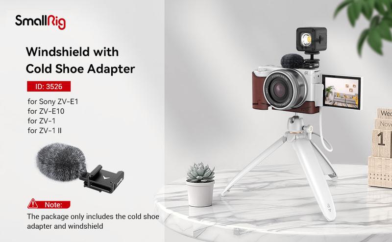 SmallRig Cold Shoe Adapter with Wind Muff Windshield for Sony ZV-1F / ZV-E10 / ZV-1 / ZV-E1 / ZV-1 II, Wind Furry for Light Microphone Attachment - 3526