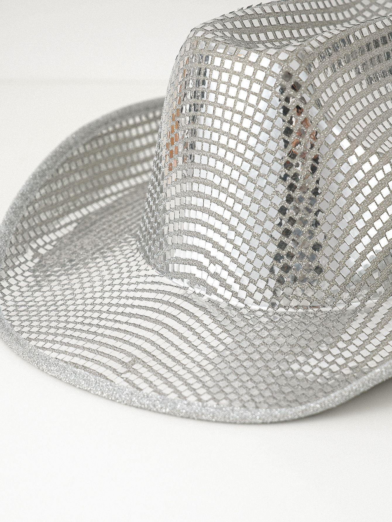 Female unisex western cowboy hat, silver sequined jazz hat, stage music hat punk styleSpeedy Smarts Stylish Hat