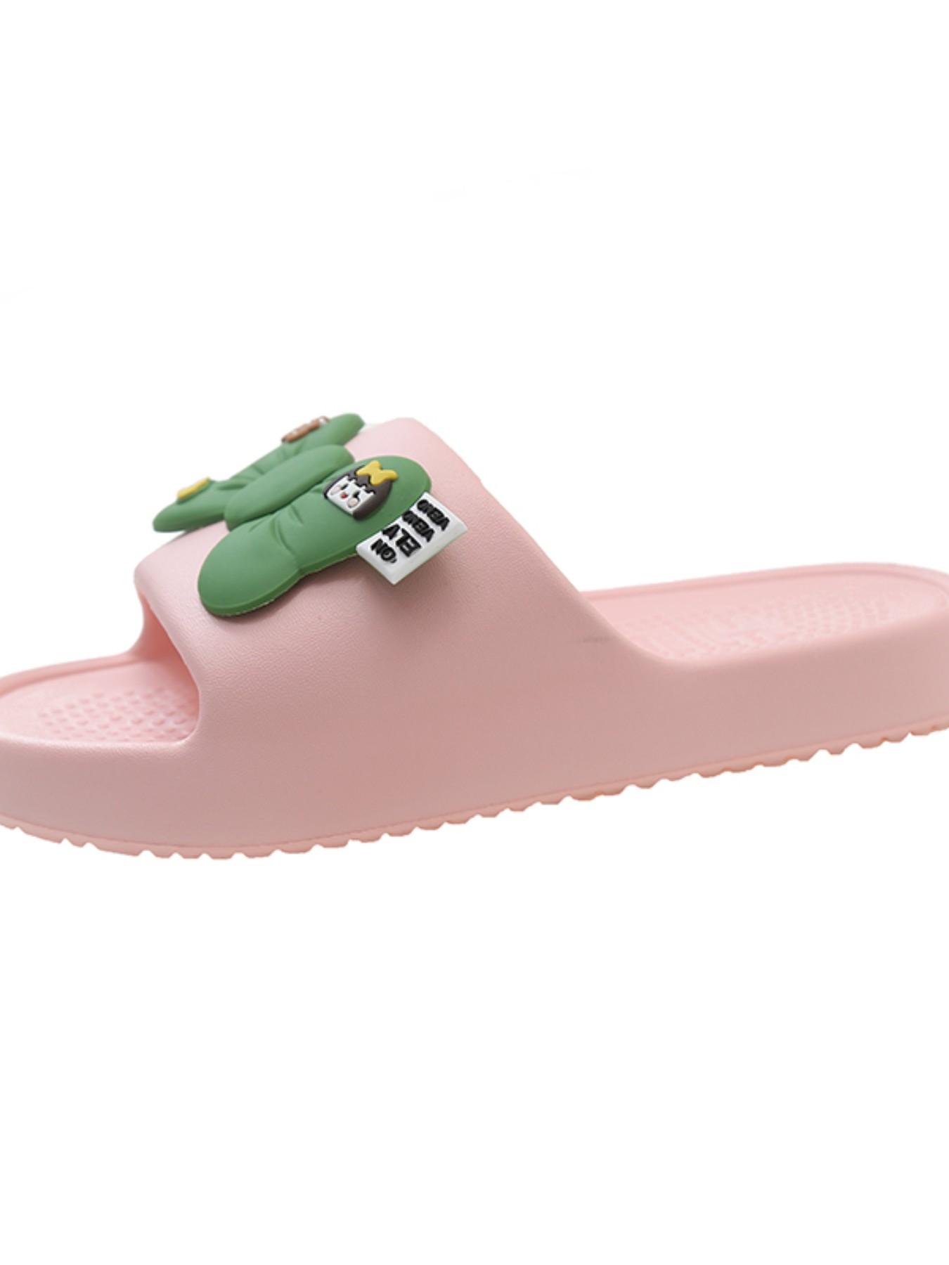 Summer Cartoon Bow Eva Slippers, Massage Insole Anti-Slip House Shoes, Cute Healing Style Indoor Outdoor Sandals