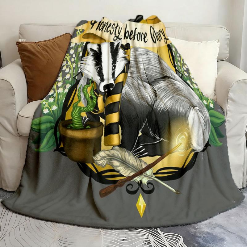 Printed modern throw blankets Hufflepuff Honesty before Glory Lightweight blanket Comfortable flannel blanket for home and travel