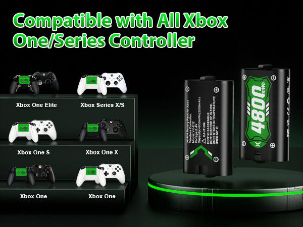Galaxy 2×4800mWh Rechargeable Battery Pack for Xbox Controllers - High-Capacity, Long-Lasting, Fast Charging, Rechargeable Batteries with 6-LED Mode Charging Dock, Compatible with Xbox One, One Elite, One S/X and Series S/X, Console, Smartphone