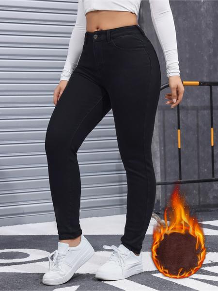 Women's High Elasticity Casual Jeans Pants, Thickened Fleece Lined Denim Trousers, Comfortable Fashion Long Pants for Women, Breathable Bottoms