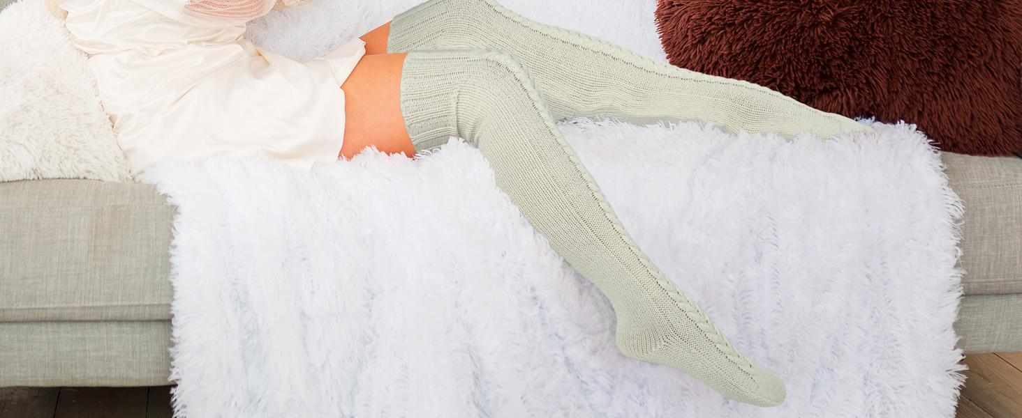 BomKinta Cozy Knit Thigh High Socks for Boots | Soft Fabric, Elastic Fit, Ladies Size 5-10, Warm & Durable, Fashionable Striped Design for Fall & Halloween Style Womenswear Leg