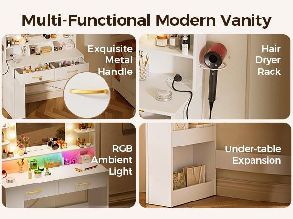 COMHOMA Makeup Vanity Desk with Mirror and Lights, Large Vanity Table with 6 Drawers & 1 Storage Cabinet, 3 Color Modes Adjustable Mirror, Furniture Luxury COMHOMA Makeup Vanity Desk with Mirror and Lights, Large Vanity Table with 6 Drawers & 1 Storage Cabinet, 3 Color Modes Adjustable Mirror, Furniture Luxury