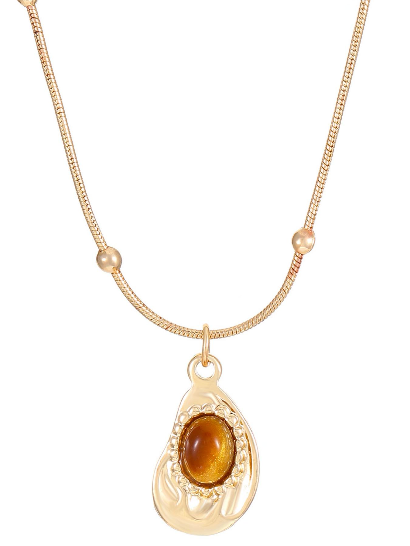Meleard Tiger Eye Stone Necklace, High-End Unique Shirt Accessory Vintage Pendant Necklace, Suitable for Daily Wear
