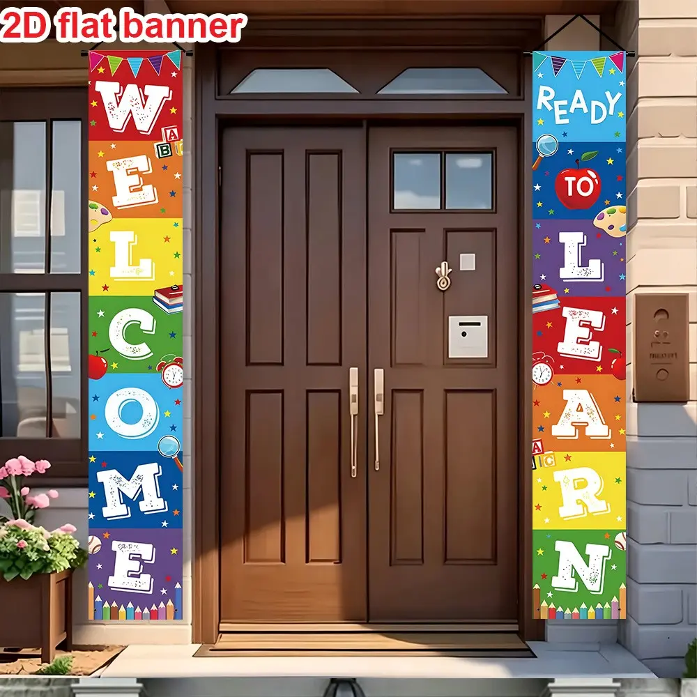 2D Door Banner, Welcome Back to School Porch Sign Decor, Learning Prep Banner, First Day of School Door Banner, Classroom Decoration