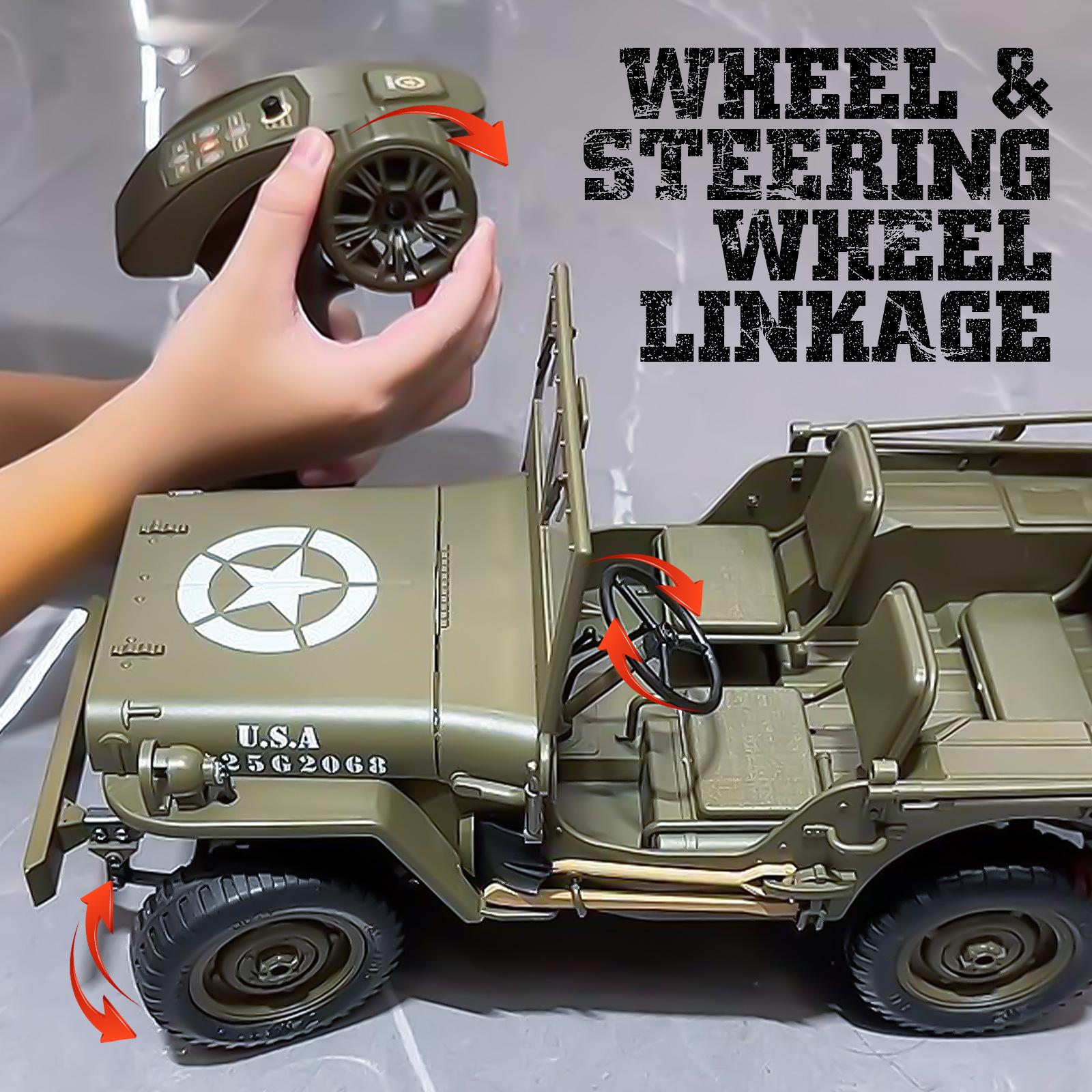 Willys RC Off-Road Vehicle - 2 Batteries, Professional Full-Size Proportional Transmission, Alloy Chassis, Steering Linkage, Multi-Mode Lights, Optional Body Tarp & Electric Winch Compatibility (All-Terrain Outdoor Climbing Toy Car) Rc Model Car Remote Co