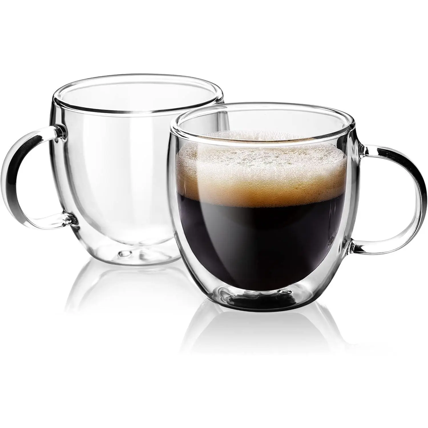 2-Piece 5oz/150ml Double Wall Borosilicate Glass Espresso Cups with Handle, Thermo-Insulated Drinkware Set