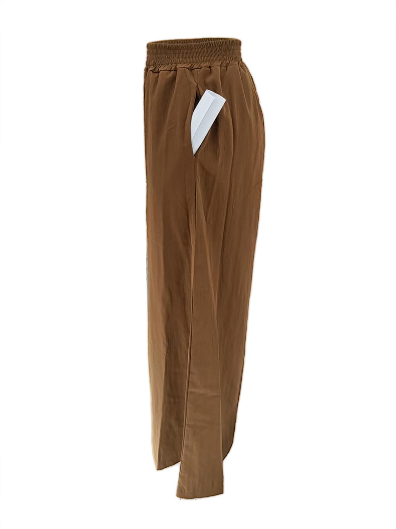 Women's High-Waisted Wide-Leg Pants, Casual Beach Pants, Loose-Fit Elastic Waist Long Trousers, Fashionable All-Season Woven Fabric Casual Wear