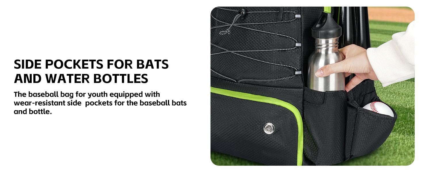 MATEIN Baseball Bat Bag for 4 Bats with Ball Pocket, Lightweight Youth Baseball Backpack with Shoe Compartment, Large Capacity Softball Equipment Bag with Fence Hook for TBall Gear, Helmet, Glove