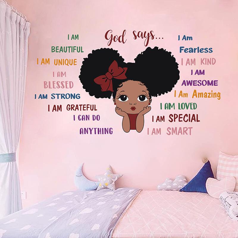 Girl Classroom Wall Sticker, Self-Adhesive Cartoon Decal for Kids' Room, Inspirational Bedroom Decor, Flat Sticker Type