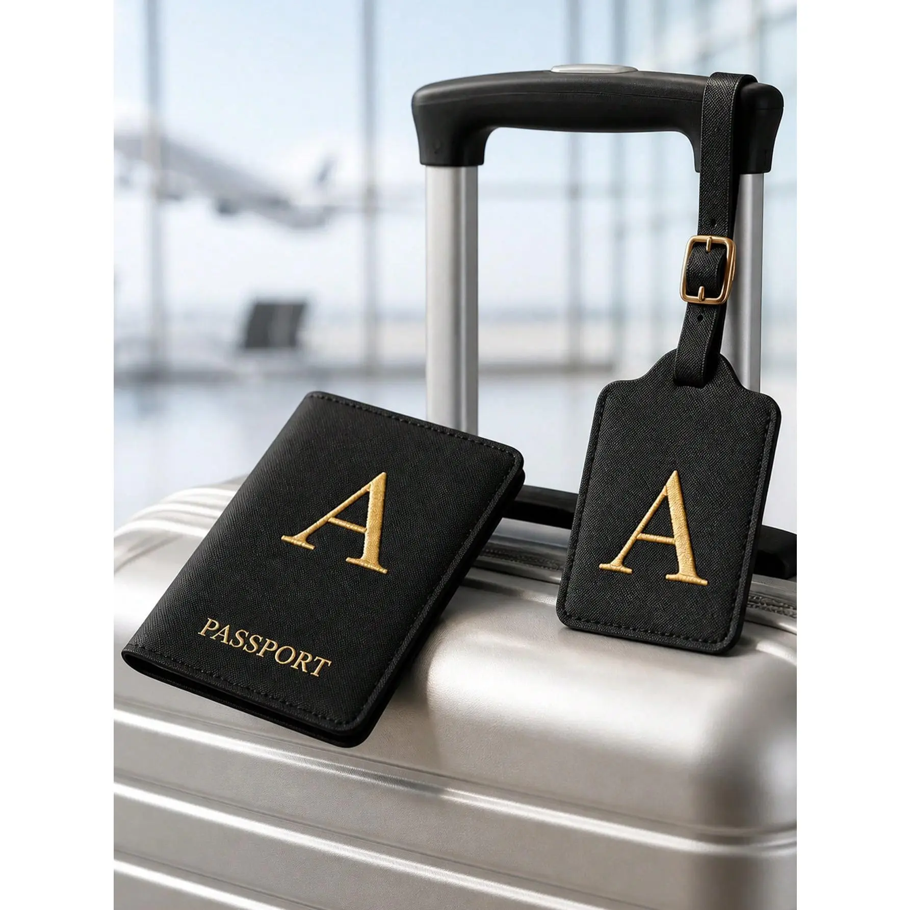 2pcs/Set Personalized Passport Holder & Luggage Tag Set, Cruise Essential Travel Essentials, White PU Leather Travel Gift, Vacation Accessories(A-Z)