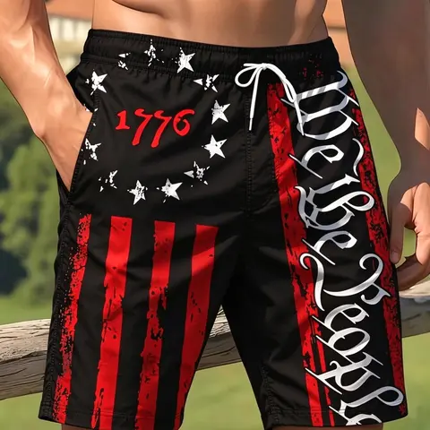 Men's Independence Day Patriotic Gym Shorts, Dark Star Stripes Ripped Print, Active Athletic Shorts, Athletic Cut Shorts, Athletic Fitness Casual Summer Outdoor Workout Sportswear, Graphic Fitness Shorts