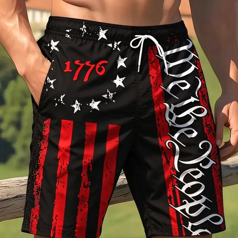 Men's Independence Day Patriotic Gym Shorts, Dark Star Stripes Ripped Print, Active Athletic Shorts, Athletic Cut Shorts, Athletic Fitness Casual Summer Outdoor Workout Sportswear, Graphic Fitness Shorts
