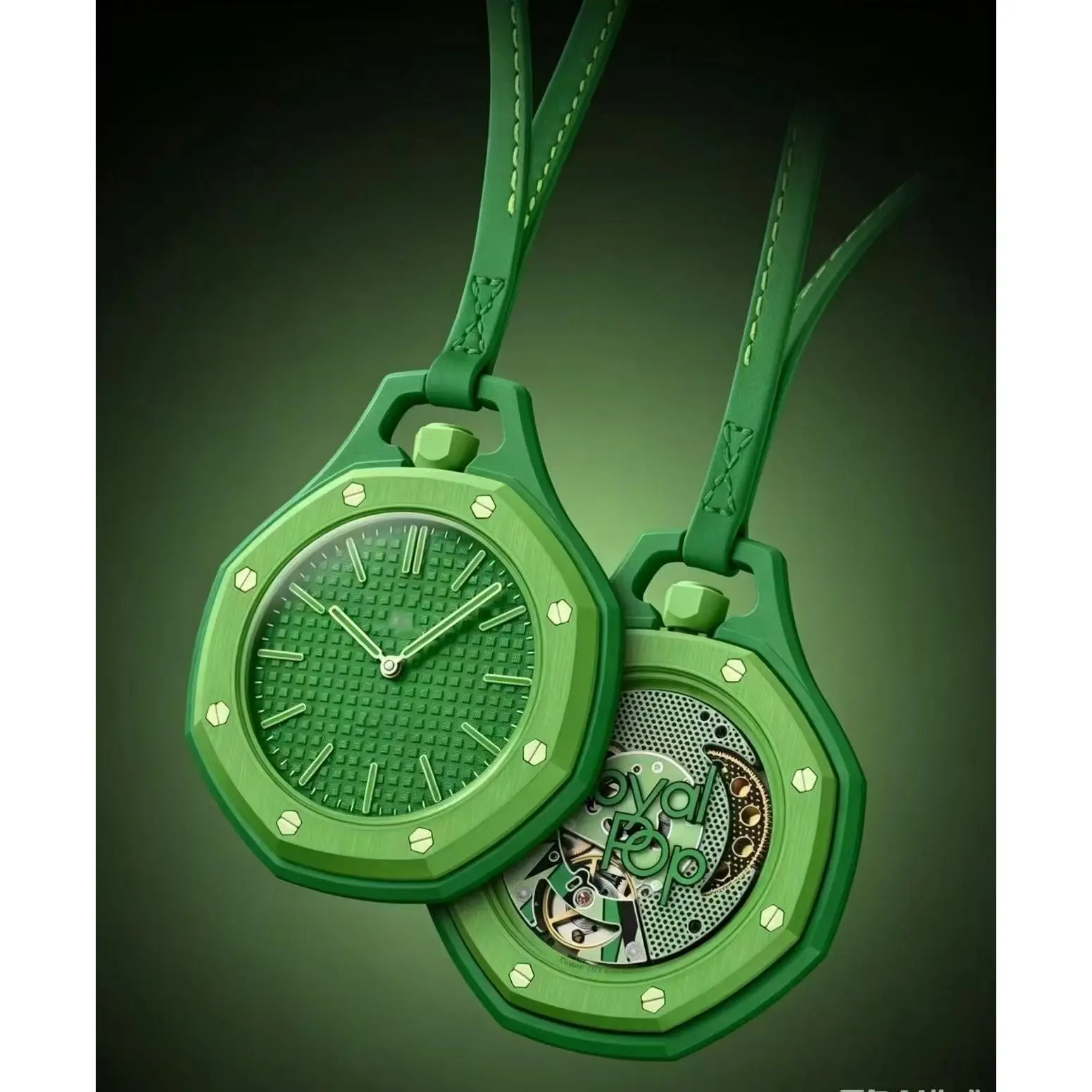 Two-Tone Bioceramic Royal Octagon Hollow Skeleton Back Pendant Watch, Quartz Pocket Watch Dual Purpose Fashion Necklace Bag Charm Accessory For Ladies