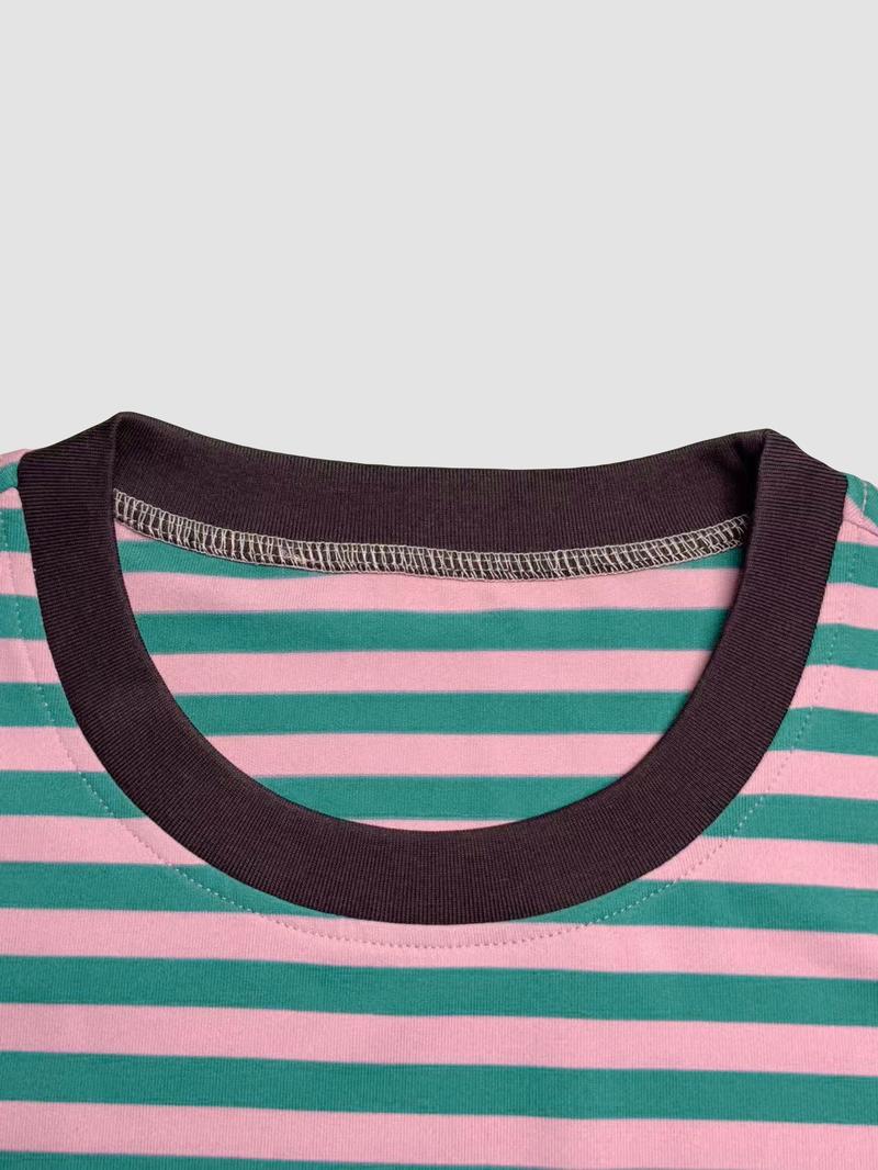 Valentine's Day Women's Casual Striped Long Sleeve Top & Shorts Set, Loose Fit, All Season, Comfortable Travel Clothing for Daily Wear