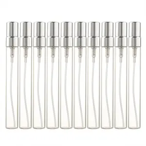 10ml 10pcs Glass Spray Bottle Refillable Perfume Atomizer Mini Sample Test Bottle Thin Glass Vials (Silver)