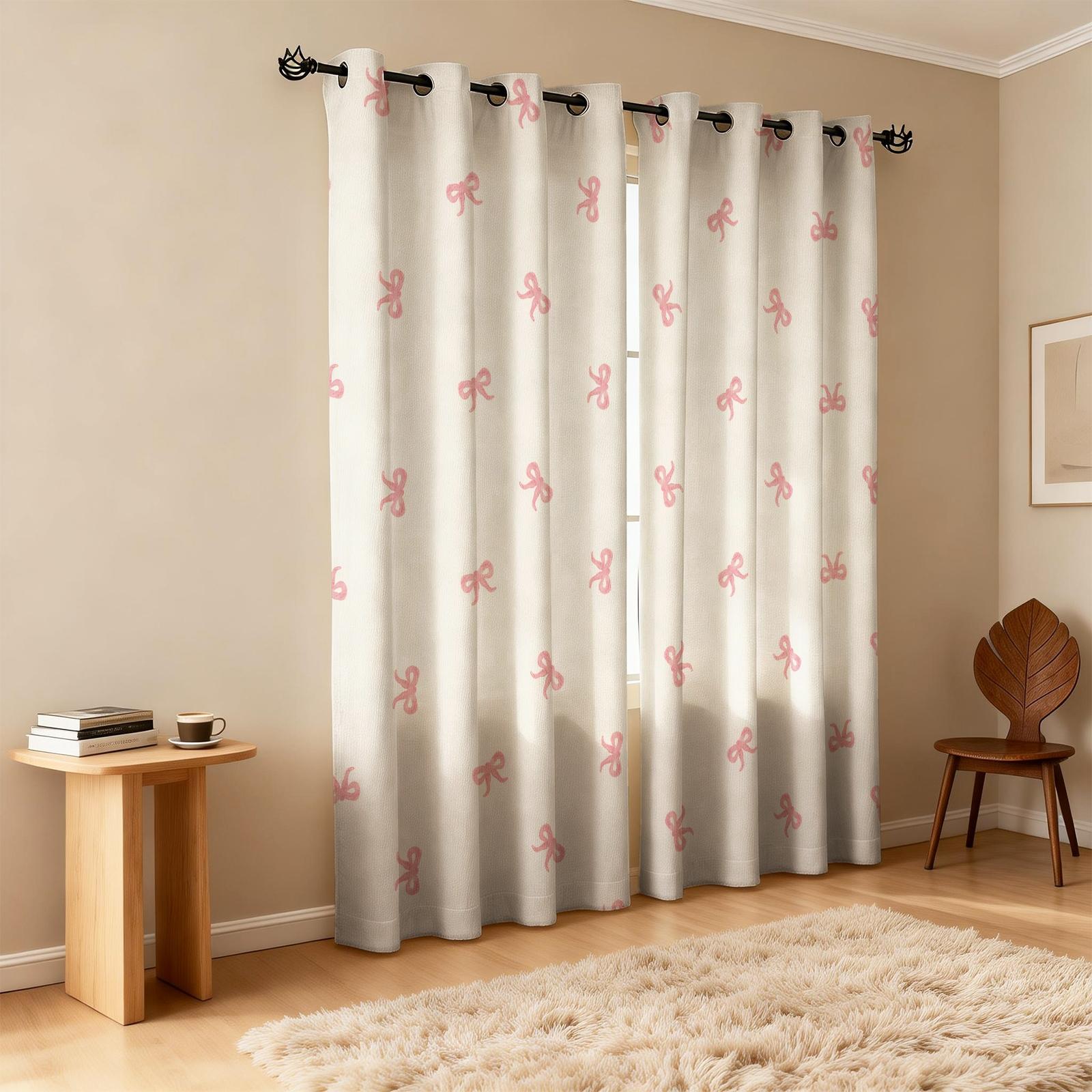 2Pcs INS Style Bow Curtains, Gentle Girly Design, High Shading Smooth Drape, Ideal for Influencer Bedroom Living Room Backdrop Decor