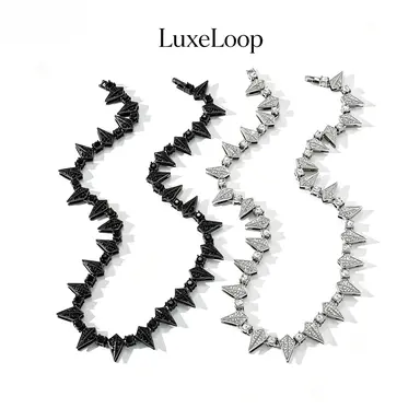 LuxeLoop Spike Triangle Link Neck Wrist Decor For Men Women Punk Street Fashion Choker Bracelet Set Alternative Hip Hop Outfit Matching Jewelry Edgy Club Daily Layer Accessory Trendy Holiday Gift For Him Her