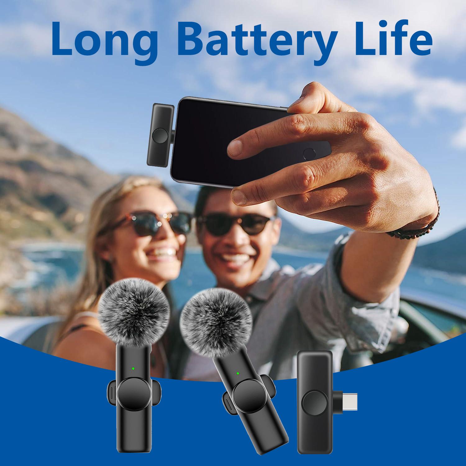 Wireless Lavalier Microphone with Noise Reduction Cover Plug-Play Professional Noise Reduction Recording Clip Mic Plug-Play for Video Recording Interview Podcast Wireless Mic for PC, IOS, Andriod, Record Vlogs, Live Stream, Receiver