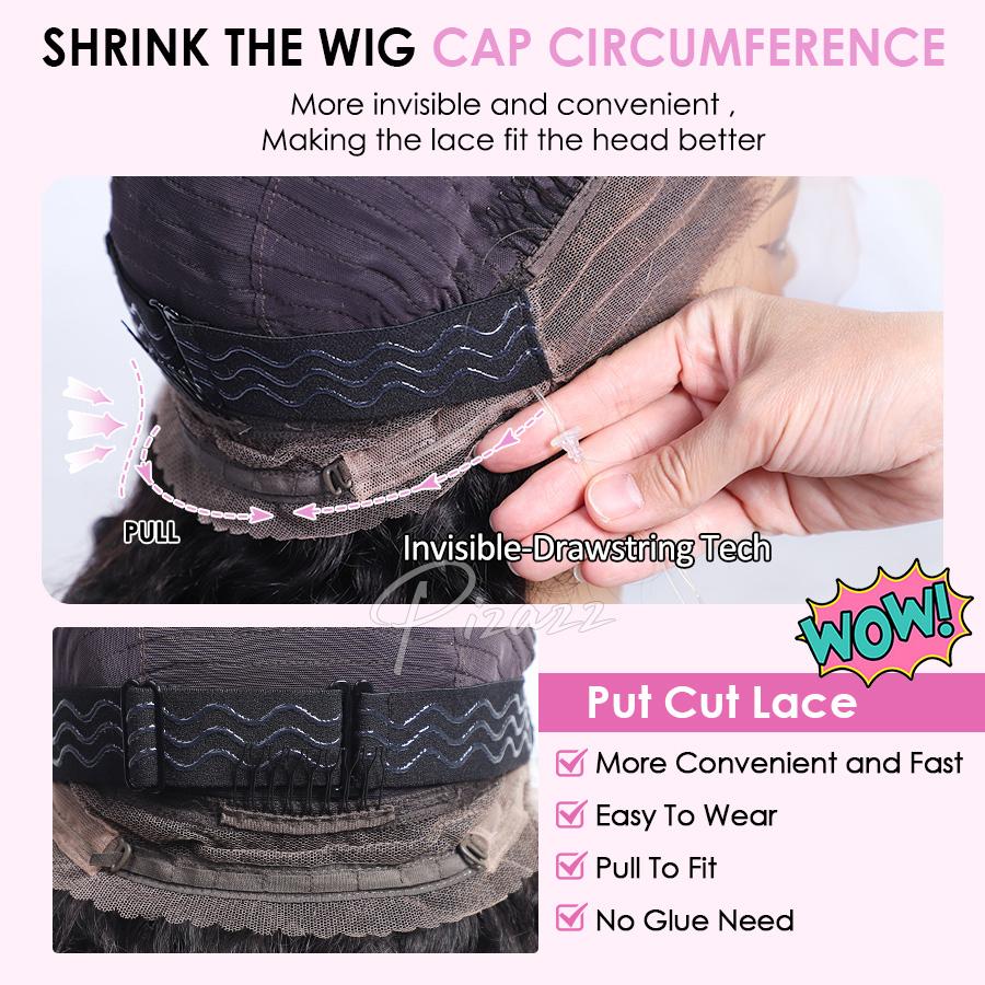 Pizazz Hair Hidden Strap 360 Lace Front Wigs Human Hair Pre Plucked Pre Bleached Knots 220 Density Water Wave HD Lace Frontal Wig with Drawstring Curly Full Lace Front Wigs for Women