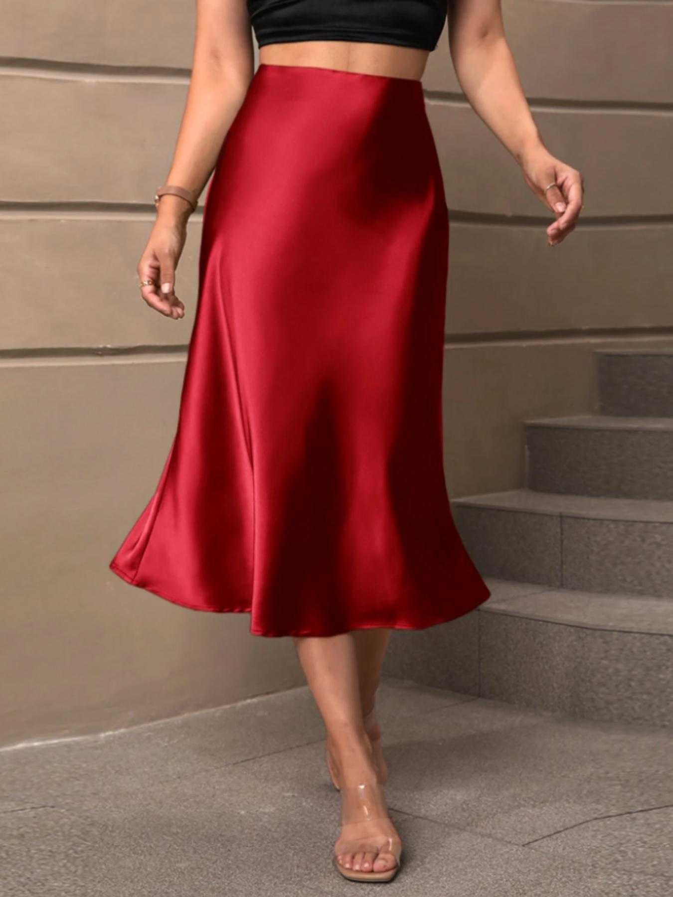 Elegant Women's High-Waisted Satin Skirt, Perfect for Daily Wear & Parties, Stylish Ladies' Fashion Accessory