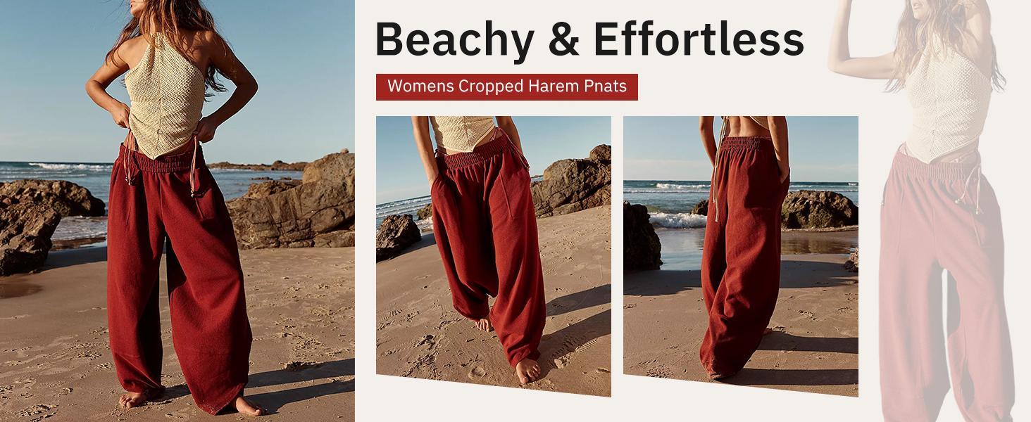 JovenPara Womens Cotton Wide Leg Sweatpants Elastic Waisted Baggy Loose Beach Palazzo Harem Pants with Pockets Womenswear Basic Bottom Wideleg Khaki Minimalist JovenPara Womens Cotton Wide Leg Sweatpants Elastic Waisted Baggy Loose Beach Palazzo Harem Pants with Pockets Womenswear Basic Bottom Wideleg Khaki Minimalist