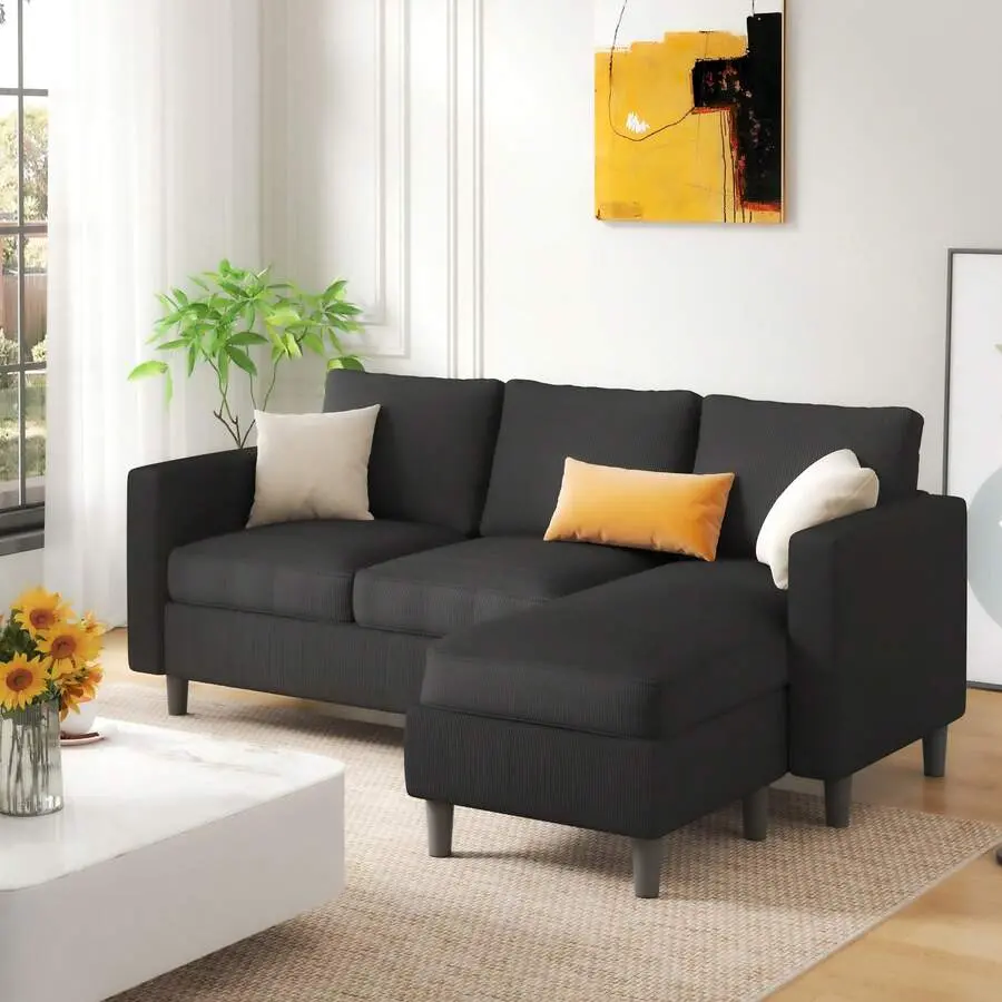 Sectional Sofa Couch For Living Room, Small 3-Seat L Shaped Couch, Convertible Sofa  Set For Small Space