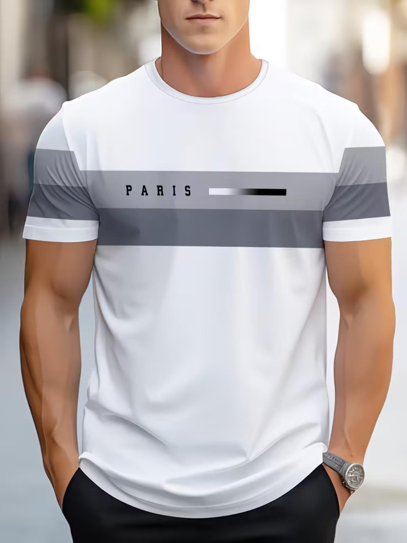 Men's Short Sleeve T-Shirt, Horizontal Stripes, Casual Slim Fit, All over Print, Ideal for Daily Wear and Travel