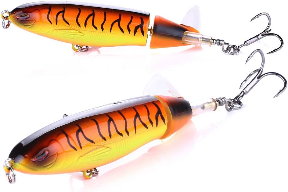 Topwater Fishing Lure Set - Whopper Popper, Floating Pencil Bait, Rotating Tail Lure with Storage Box for Bass, Fresh/Salt Water Fishing
