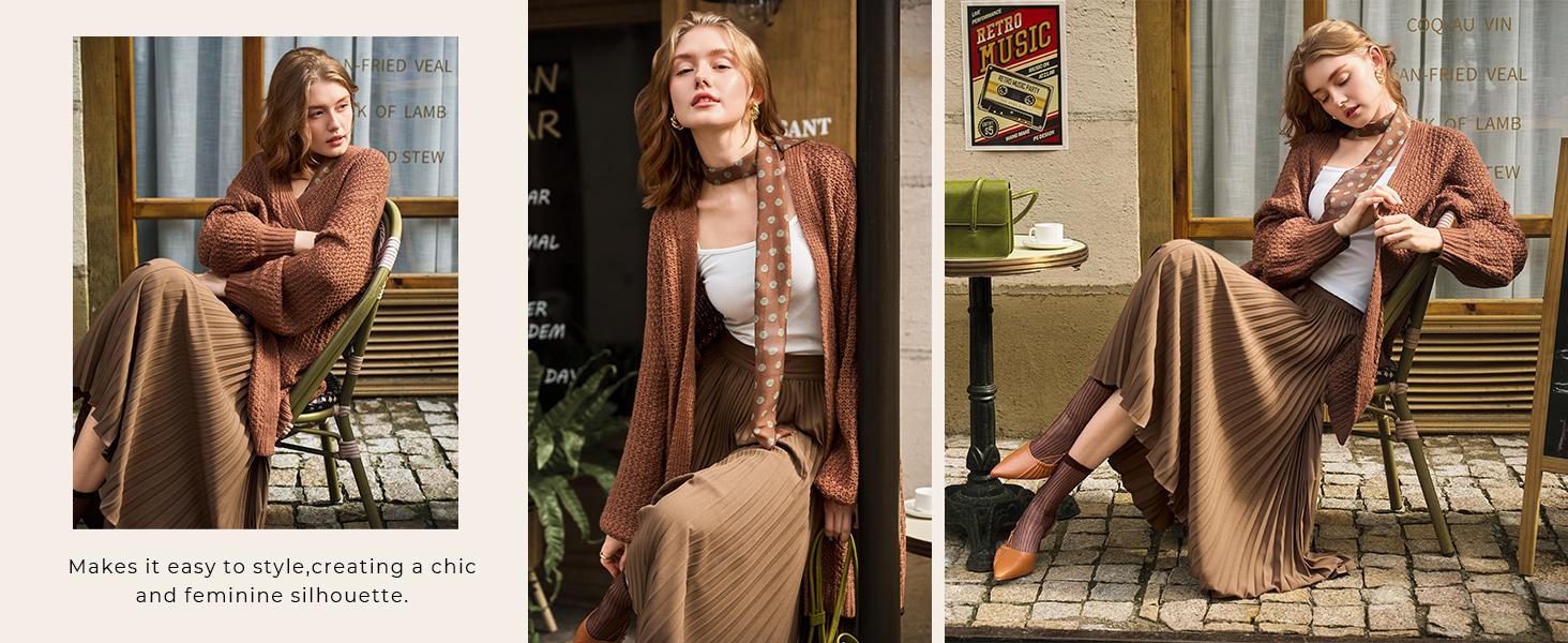 Goranbon Womens Long Sleeve Open Front Sweaters Plus Size Casual Kimono Lightweight Soft Knit Cardigan Outerwear