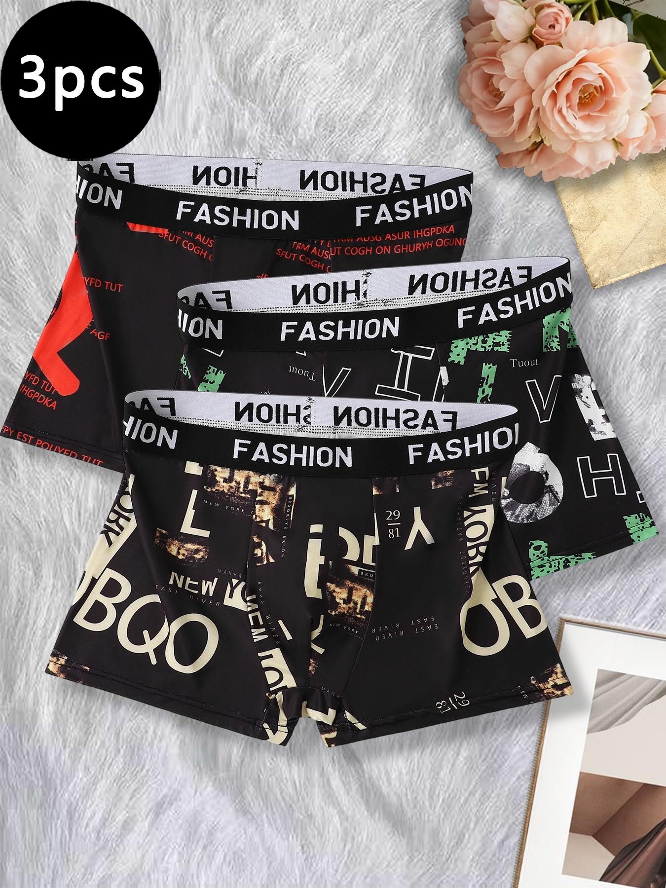 Trendy Letter Print Men's Boxer Briefs 3pcs, Comfortable Elastic Waistband, Multi-Color Options