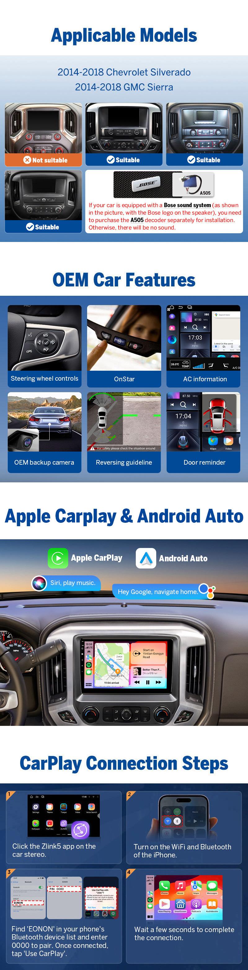 Eonon Car Stereo for Chevy Silverado GMC Sierra 2014-2018 Android 13/14 Head Unit with Wired/ Wireless CarPlay Android Auto 10.1" Car Radio Touch Screen SWC Sub BT Backup Camera Dashboard Upgrade, Jumpstart Sale - GMSX7 / GMSX6S2 Eonon Car Stereo for Chevy Silverado GMC Sierra 2014-2018 Android 13/14 Head Unit with Wired/ Wireless CarPlay Android Auto 10.1" Car Radio Touch Screen SWC Sub BT Backup Camera Dashboard Upgrade, Jumpstart Sale - GMSX7 / GMSX6S2