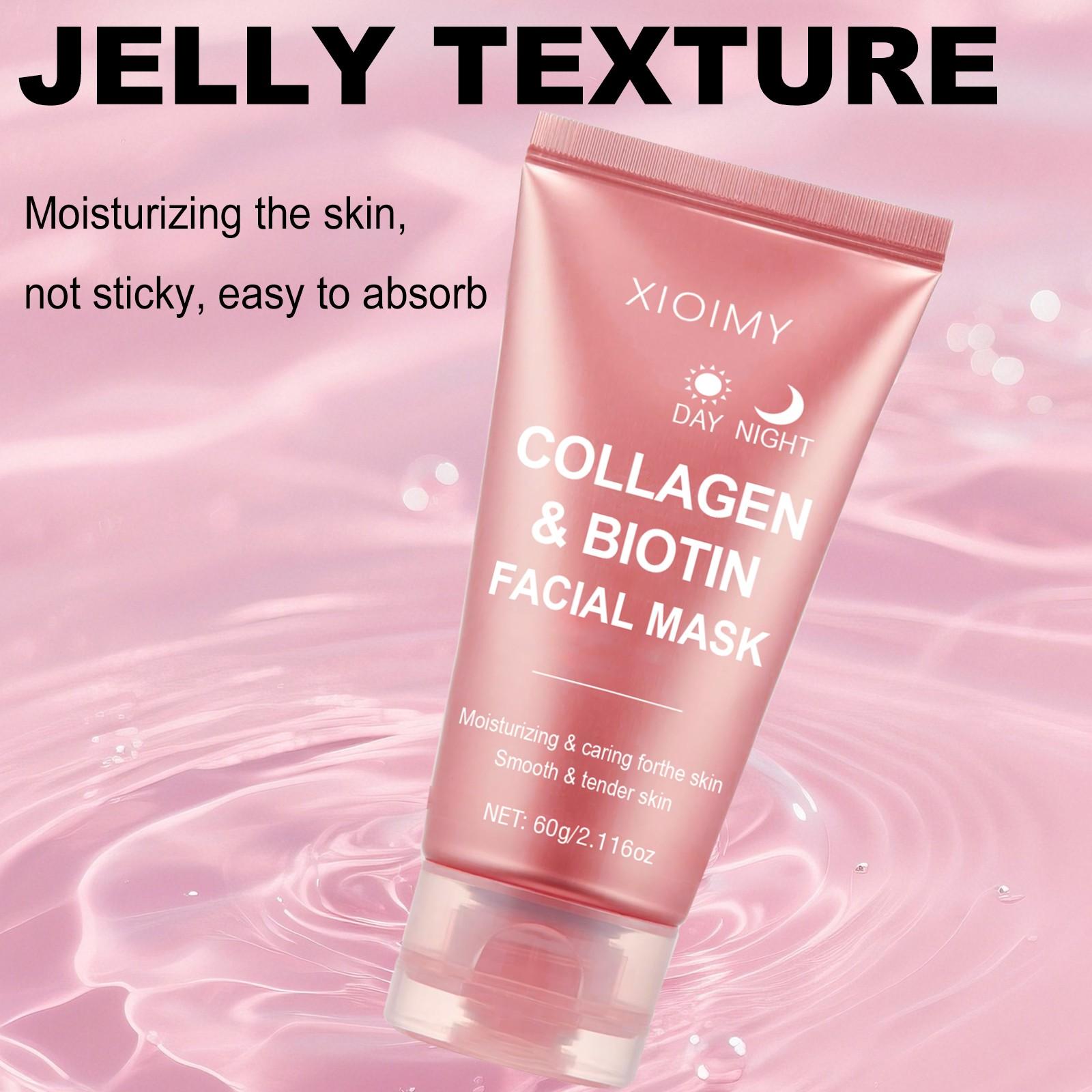 60g Collagen Biotin Day & Night Mask, Rich Collagen Essence, Moisturizing Smooth Skin, Hydrating Facial Care, Face Mask for All-Day Moisture