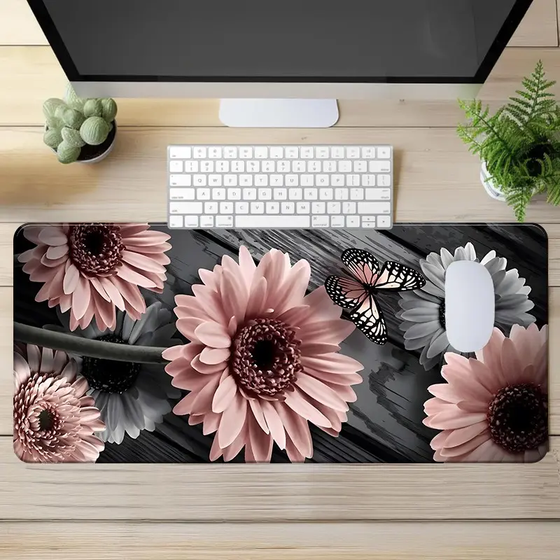 Daisy & Butterfly Pattern Mouse Pad, Mouse Mat, Rectangle Gaming Mouse Pad, Non-slip Rubber Pad, Aesthetic Desktop Decoration Protective Pad, Desktop Accessory for Laptop, Desktop Computer Games, Mouse Pad Cute, Mousepad