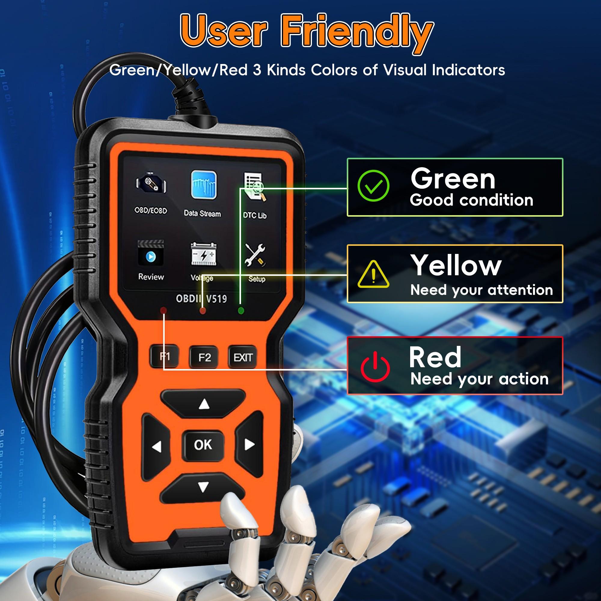 OBD2 Scanner, Car Code Reader for Check Engine Light, Full OBDII Scan Tool for Read & Clear Fault Codes,  Live Data, OBD II Diagnostic Scanner for 1996+ Cars, Automotive Scan Tool