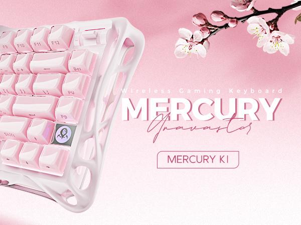 GravaStar Mercury K1 - Sakura Pink 75% Pink Wireless Creamy Keyboard, Aluminum Alloy Exoskeleton Design Mechanical Gaming Keyboard, Creamy Keyboard, Gasket Hot-Swap Socket, Linear Switches, RGB Backlit