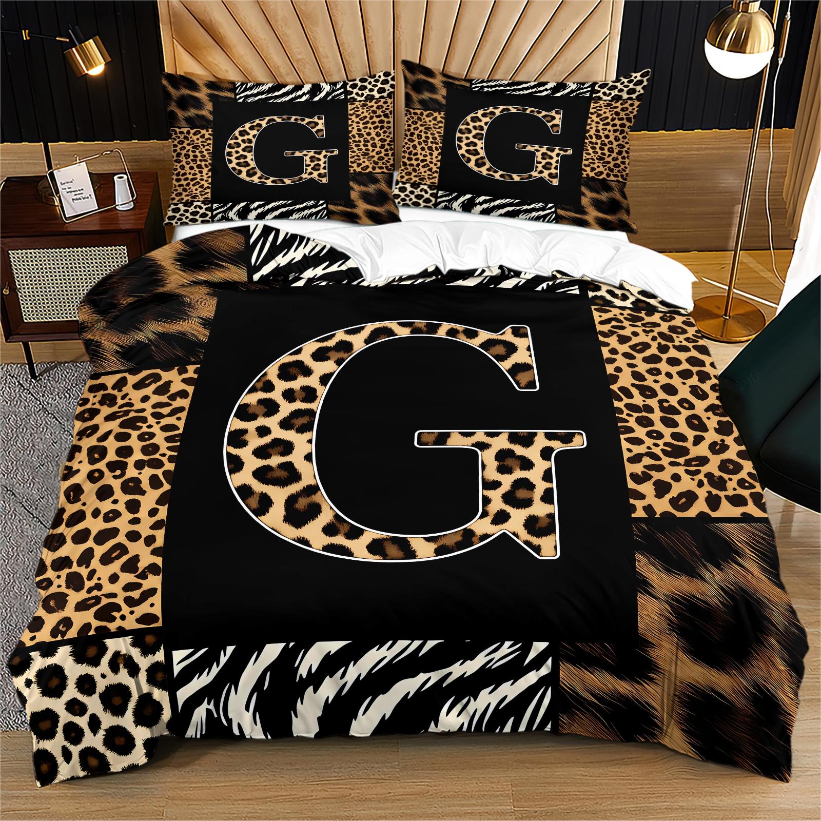 2/3 Pcs Boho Animal Print Letter Duvet Cover Set, Personalized Home Decor for Bedroom, Hotel & Dorm, Zipper Closure & Easy to Remove, Ideal for Housewarming, Christmas & Birthday Gifts, No Filling Included